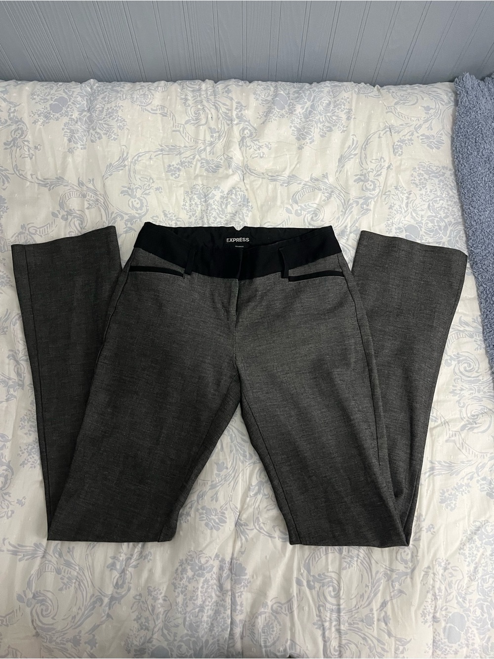 Express Gray Dress Pants with Black Waistband Trim